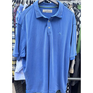 Vintage Tommy Bahama Polo XL Men's Blue All-Over-Print Pattern Short Sleeve